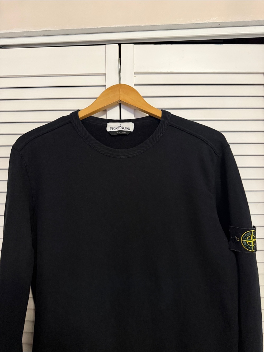 Stone Island Black Crewneck Sweatshirt with Compass Patch